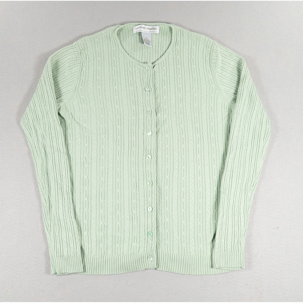 Sutton Studio Bloomingdale's Silk Cashmere Cardigan Mint Green Cable Knit WomenS